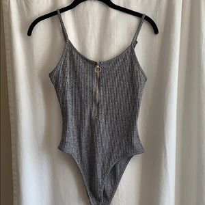 Zippered Ribbed Bodysuit